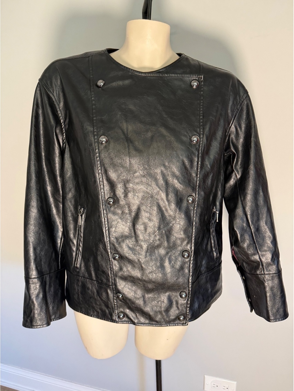 Pilcro Women's Black Vegan Leather Reversible Jacket